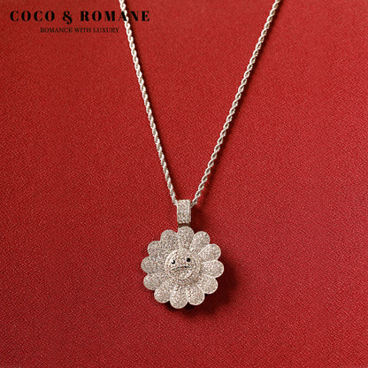 26KT SILVER FLOWER SPINNING ICED PENDANT