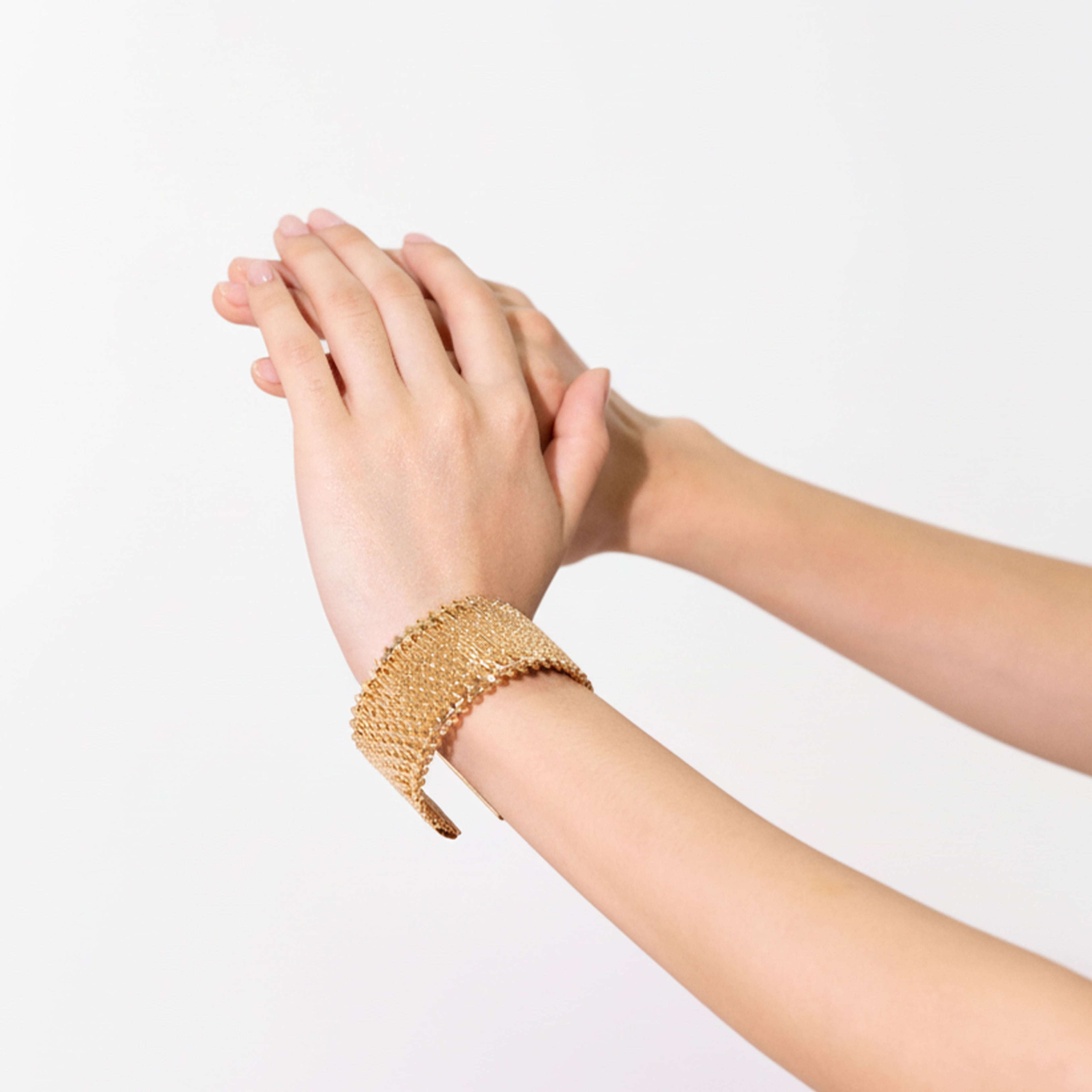 Anti-Tarnish Golden Mesh Cuff Bracelet