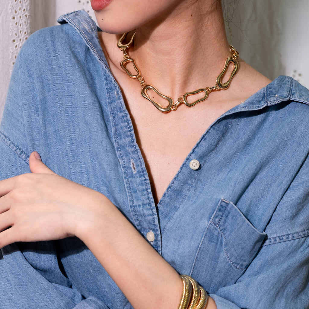 Anti-tarnish Gold molten necklace