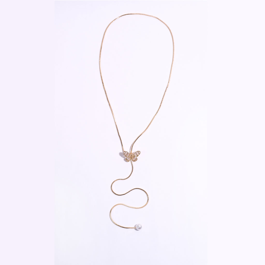 Celeste Pearl Butterfly Drop Necklace