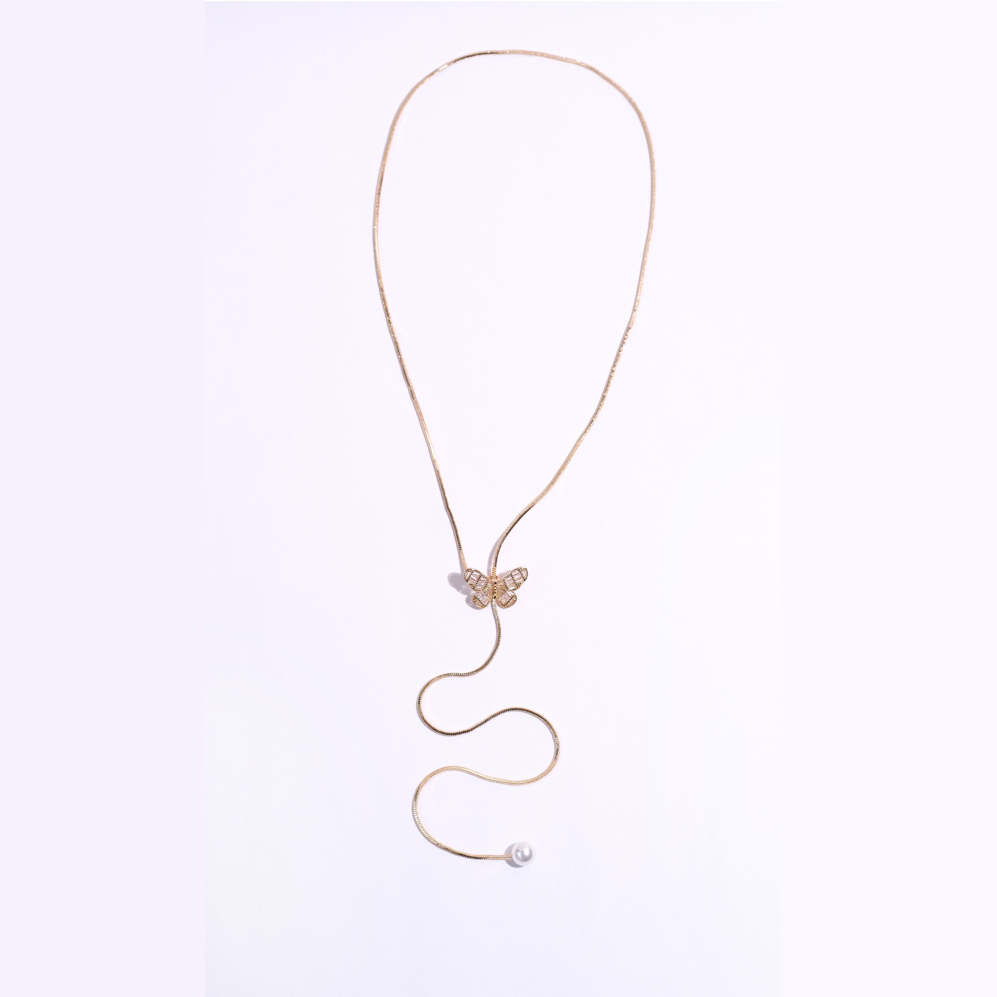 Celeste Pearl Butterfly Drop Necklace