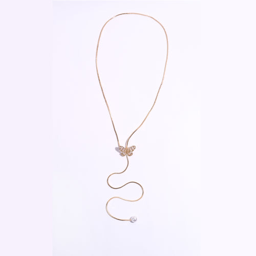 Celeste Pearl Butterfly Drop Necklace