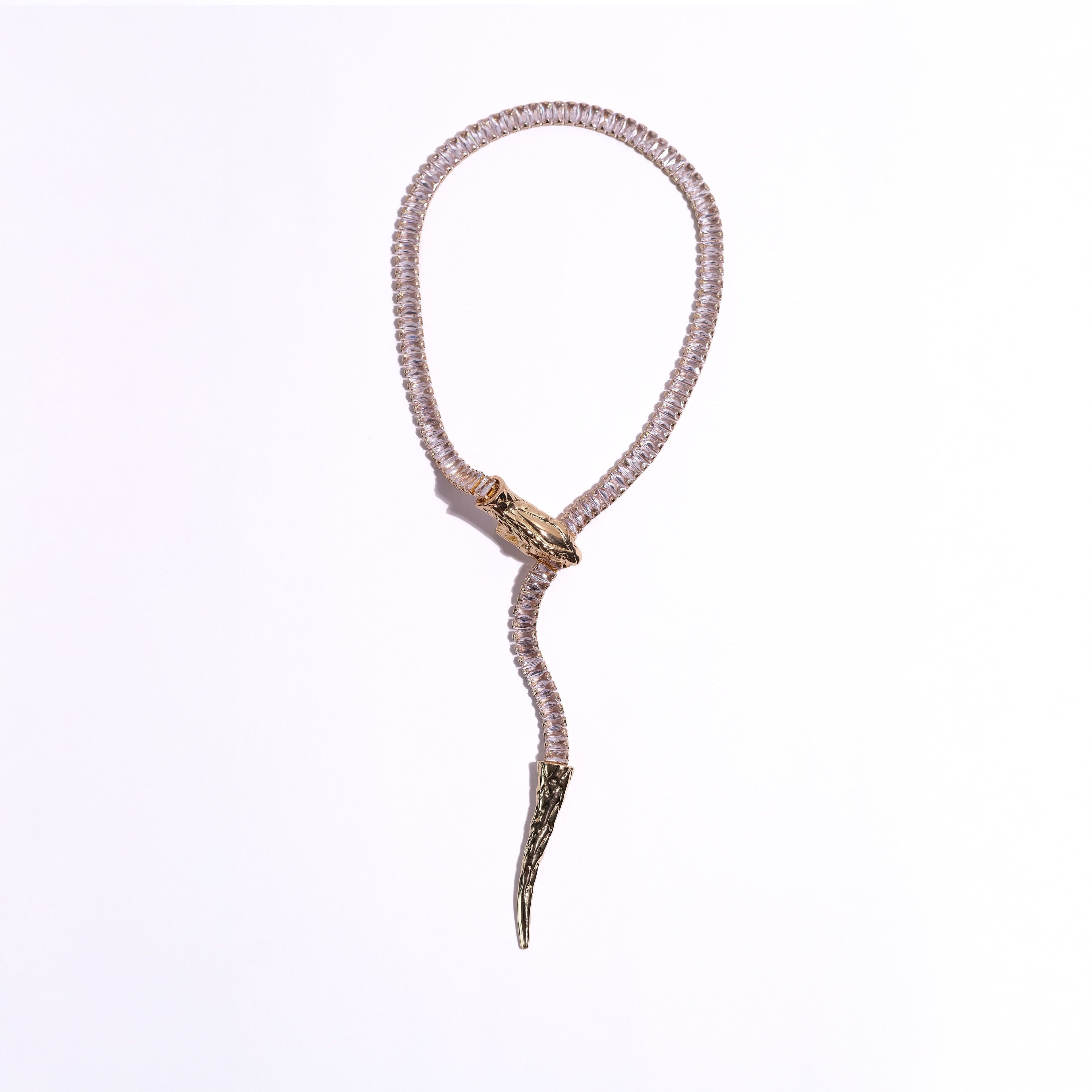 Gold Serpent Wrap Y-Necklace with Crystal Detailing