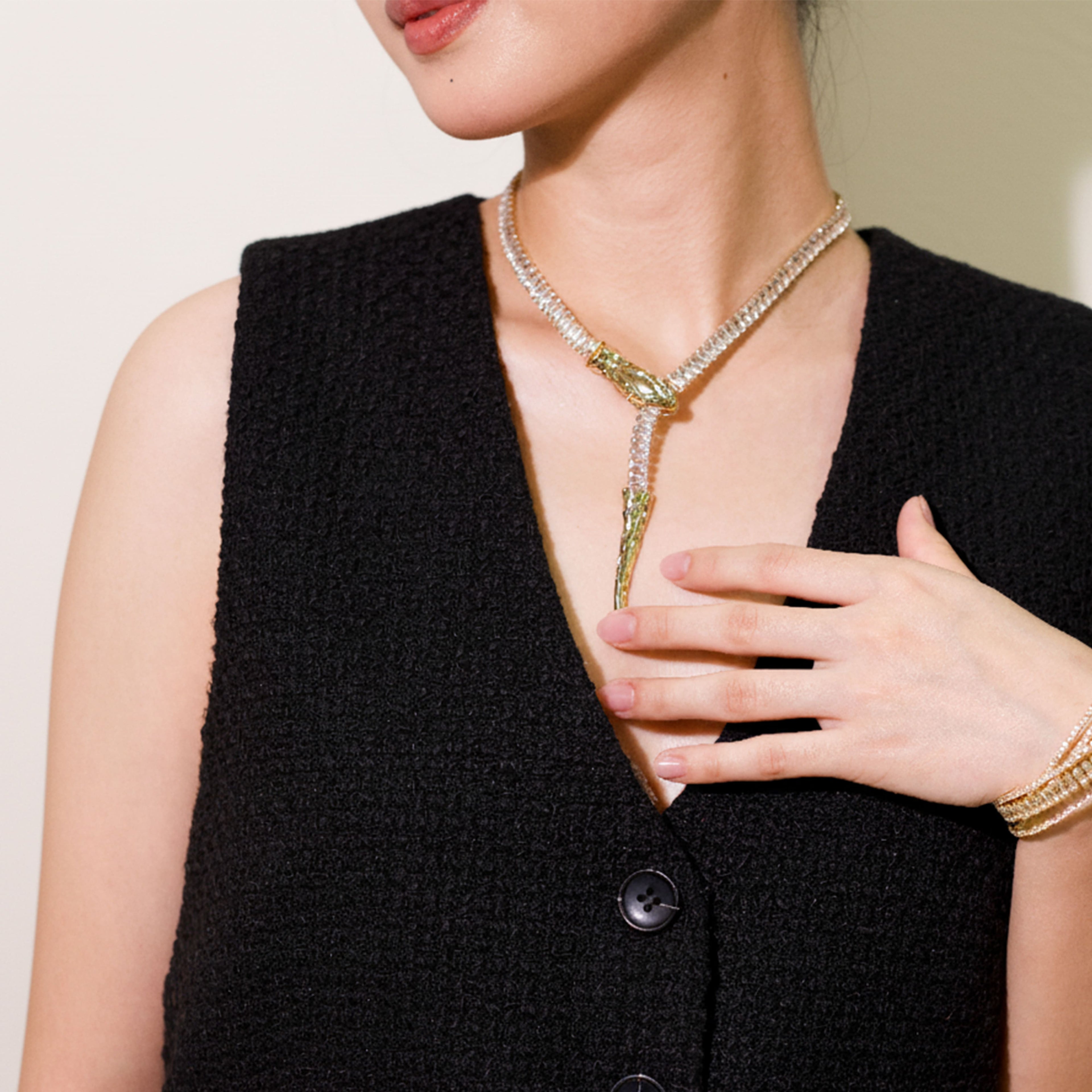 Gold Serpent Wrap Y-Necklace with Crystal Detailing