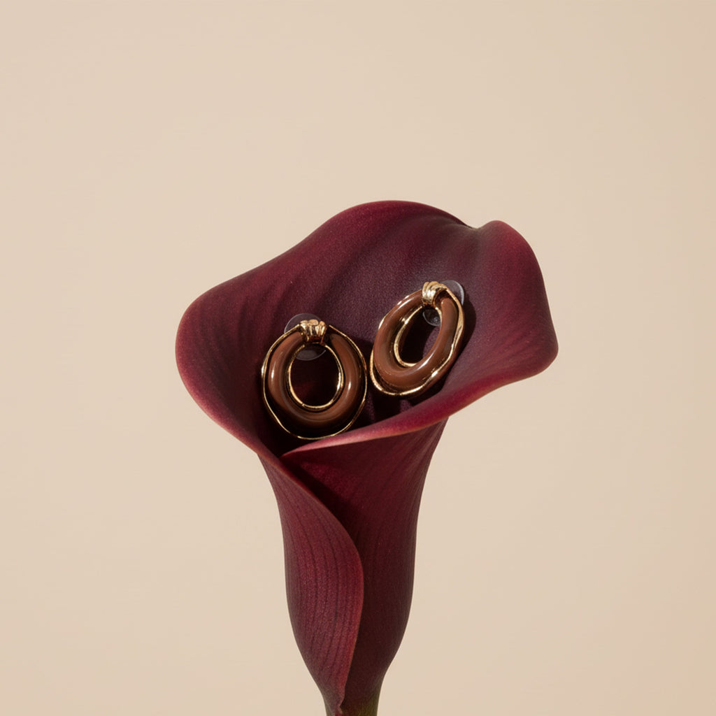 Gold & Brown Resin Earring