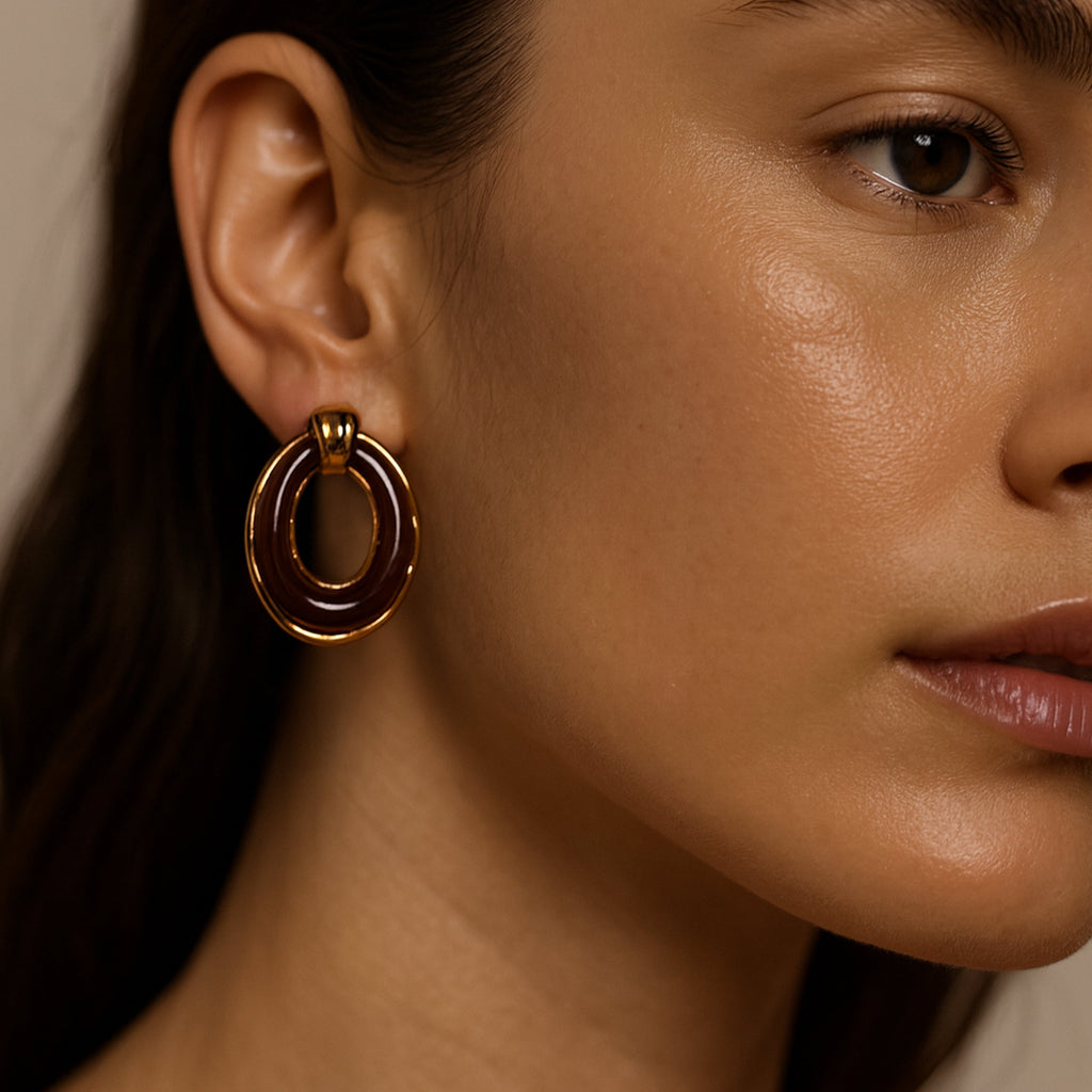Gold & Brown Resin Earring