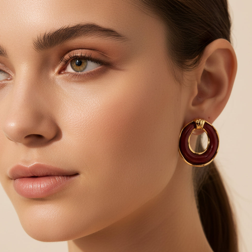 Gold & Red Resin Earring