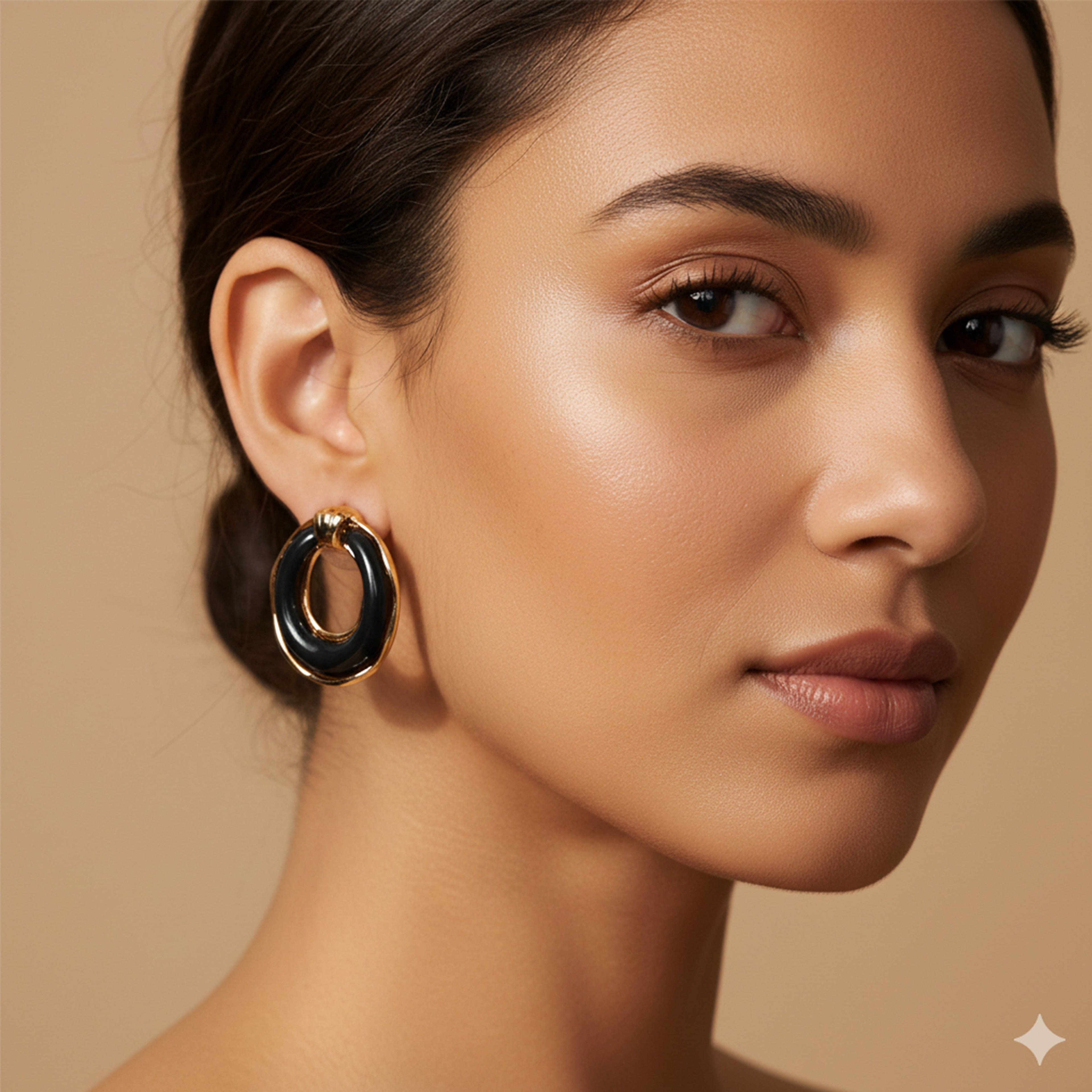 Gold & Black Resin Earring