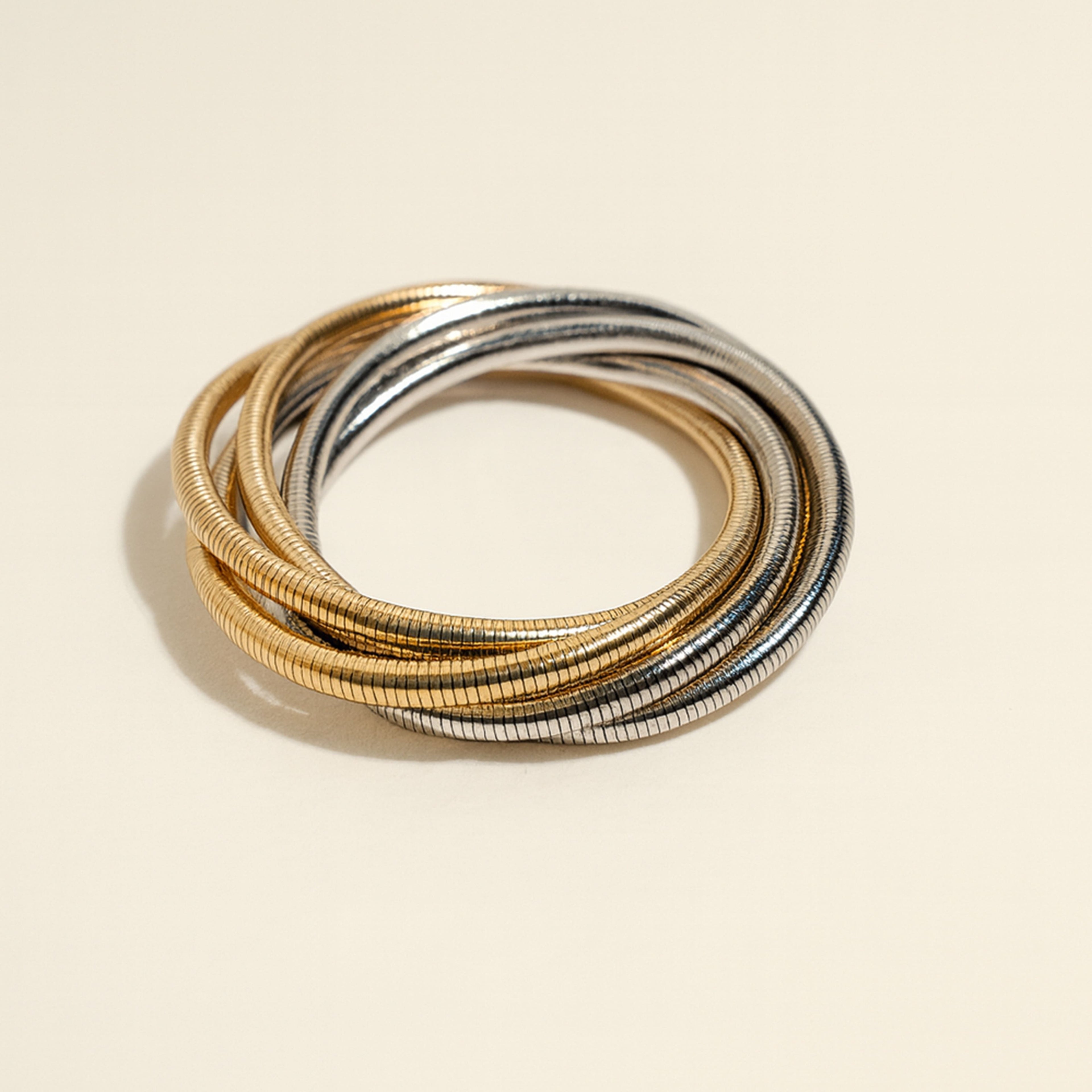 Gold and Silver Round Flexible Coil Bangles