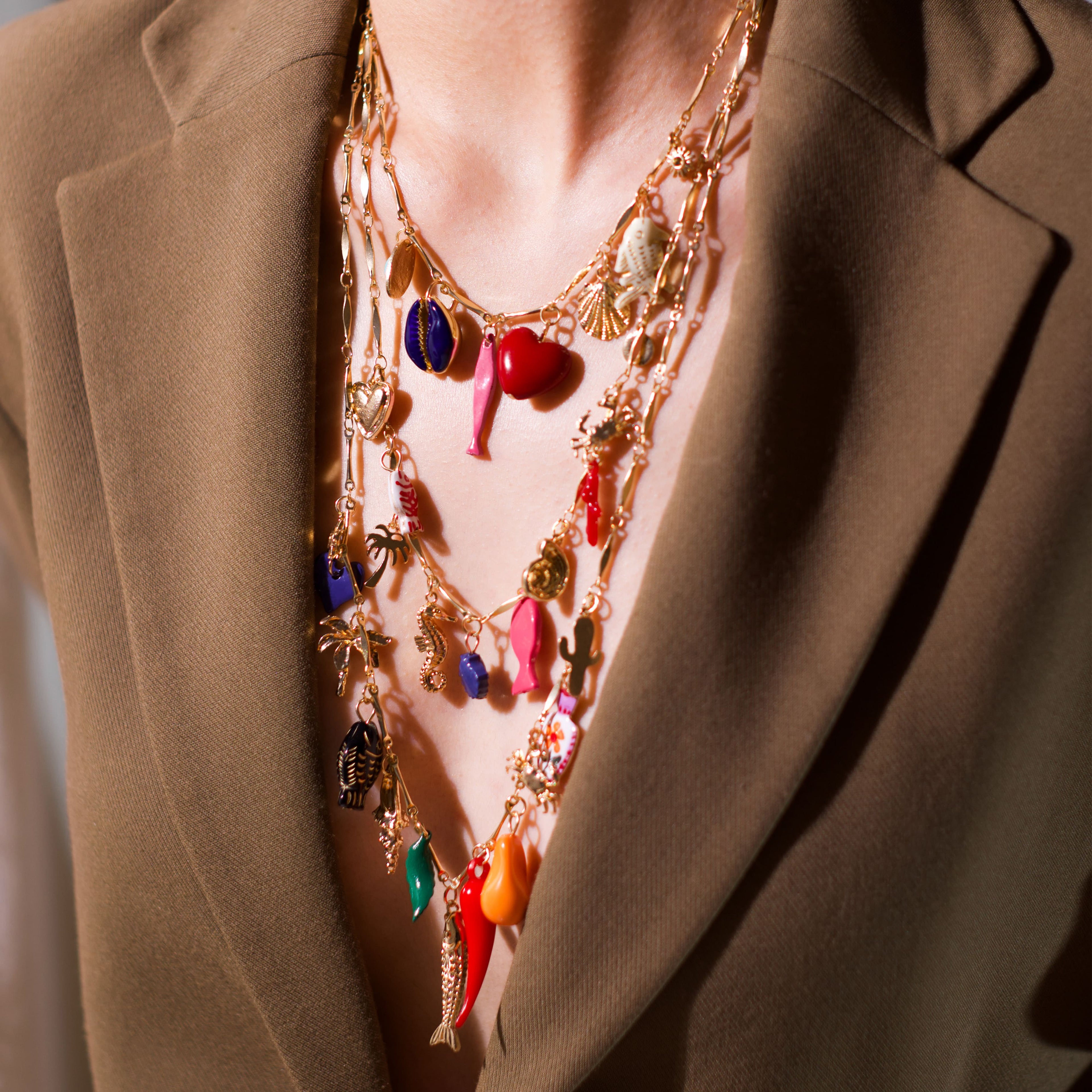 Layered Multi-Charm Necklace Set