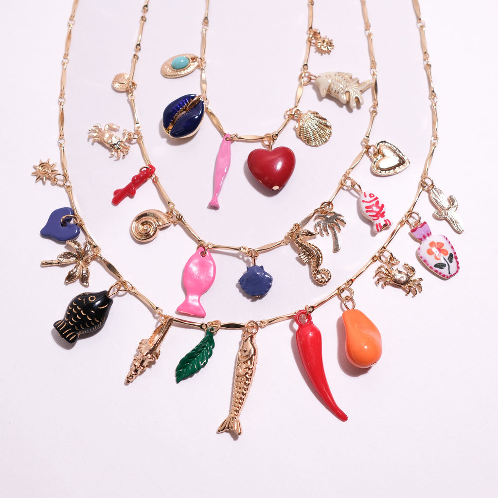 Layered Multi-Charm Necklace Set