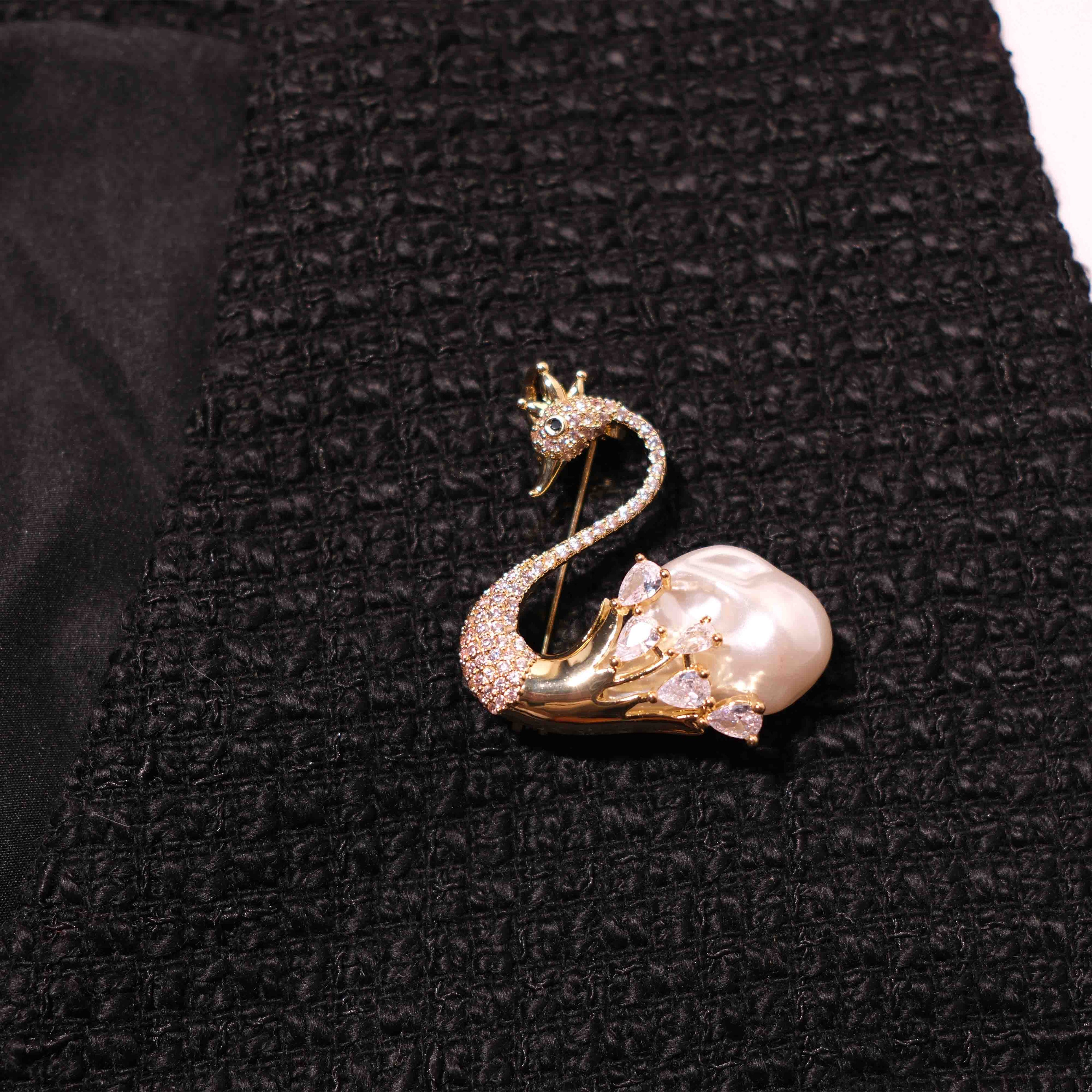 Real Pearl Swan Brooch
