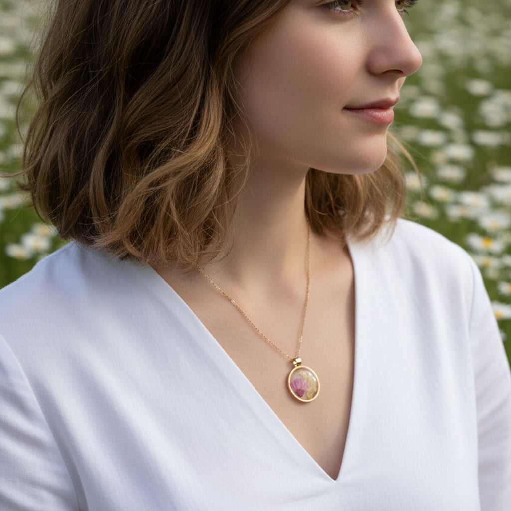 Resin Pink Daisy Necklace