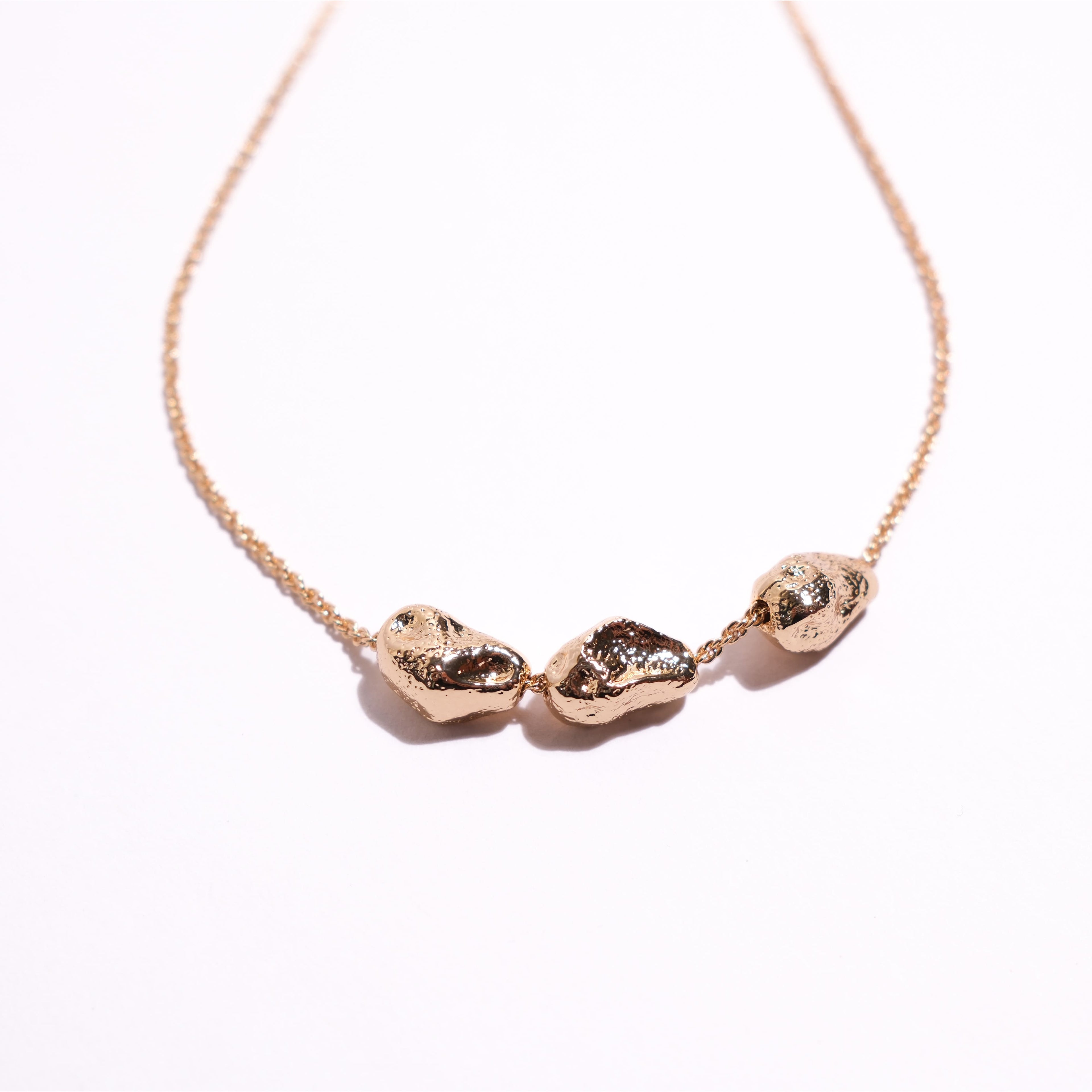 Triple Nugget Gold Pendant Necklace