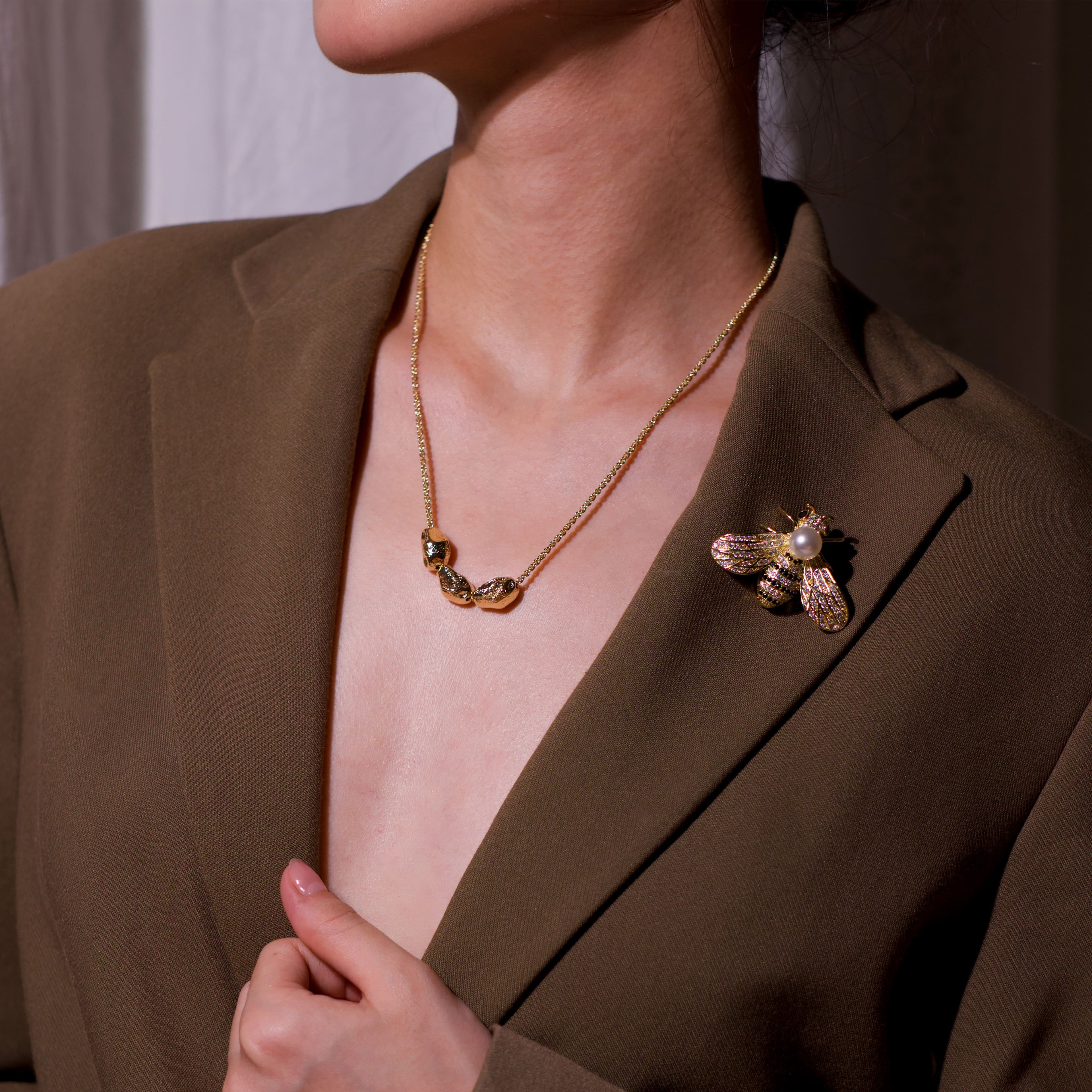 Triple Nugget Gold Pendant Necklace