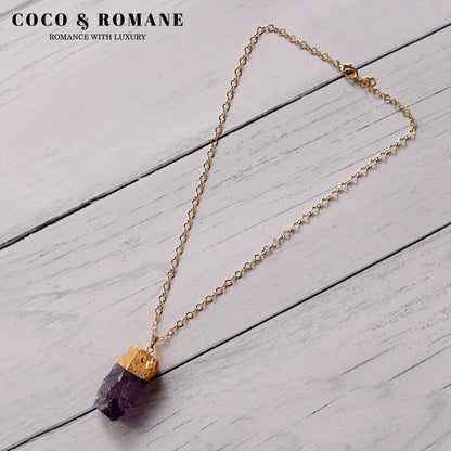 22KT GOLD AMETHYST RAW CRYSTAL PENDANT