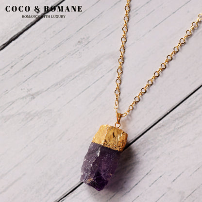 22KT GOLD AMETHYST RAW CRYSTAL PENDANT